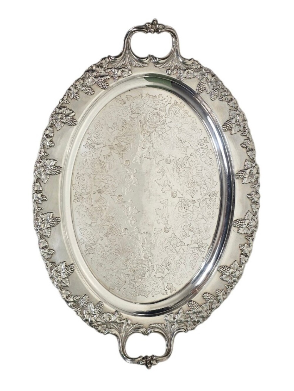 Vintage Barbour Silver Plate Serving Tray Grapevine Border Oval BCEP 20"